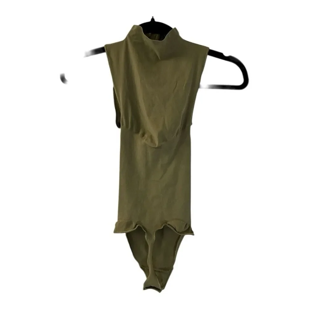 Skims Women's Size Small Olive Green One Piece Bodysuit Zip UP